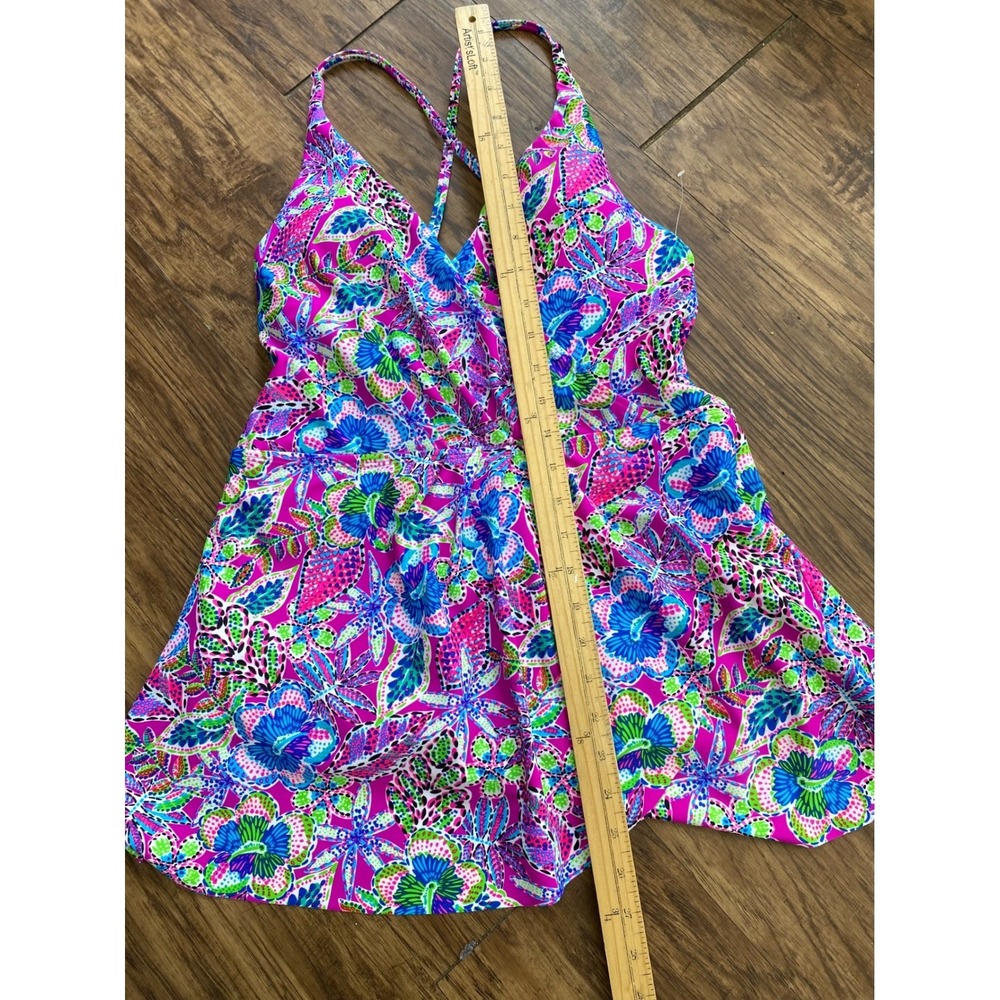 Stella‎ Parker Swimdress Womens Large Pink Floral Tropical Crossback One Piece - Picture 6 of 10